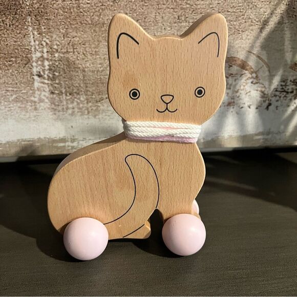 Hallmark Wooden Cat Toy with Pink Wheels - Picture 1 of 4